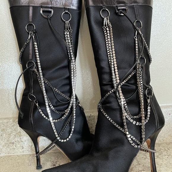Jimmy Choo lucia black satin chains crystal boot 6 - Picture 7 of 11